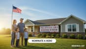 Veteran and family in front yard with American flag and new roof from Storm Guard