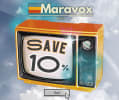 Retro vintage television displaying 'SAVE 10%' offer for Maravox Media video production services
