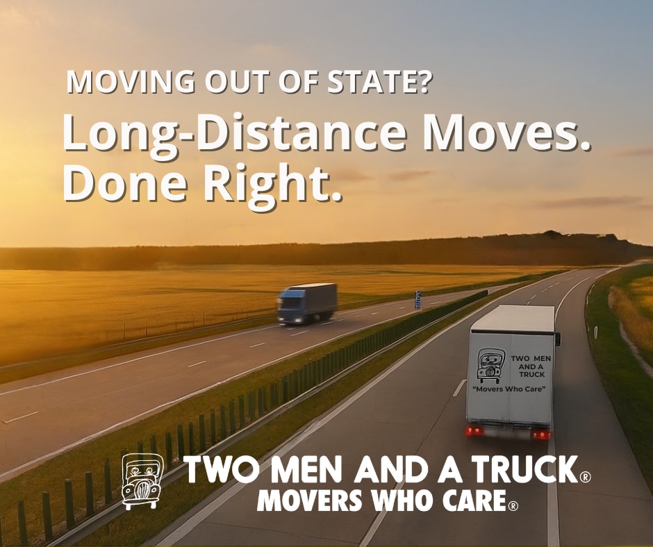 Two Men And A Truck truck on the highway headed to North Carolina