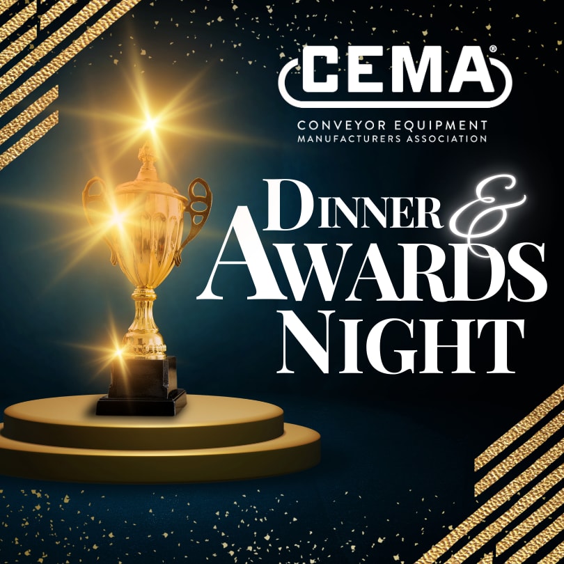 starry sky background with gold trophy and "dinner and awards night" text along with the CEMA logo