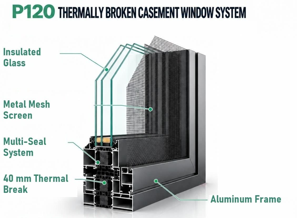 P120 thermally broken casement window system