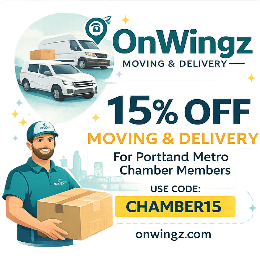 OnWingz moving and furniture delivery service offering 15 percent discount for Portland Metro Chamber members in Portland Ore