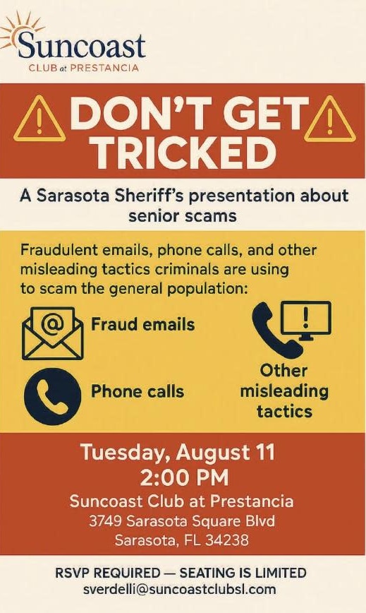 Don't Get Tricked flyer — Suncoast Club at Prestancia