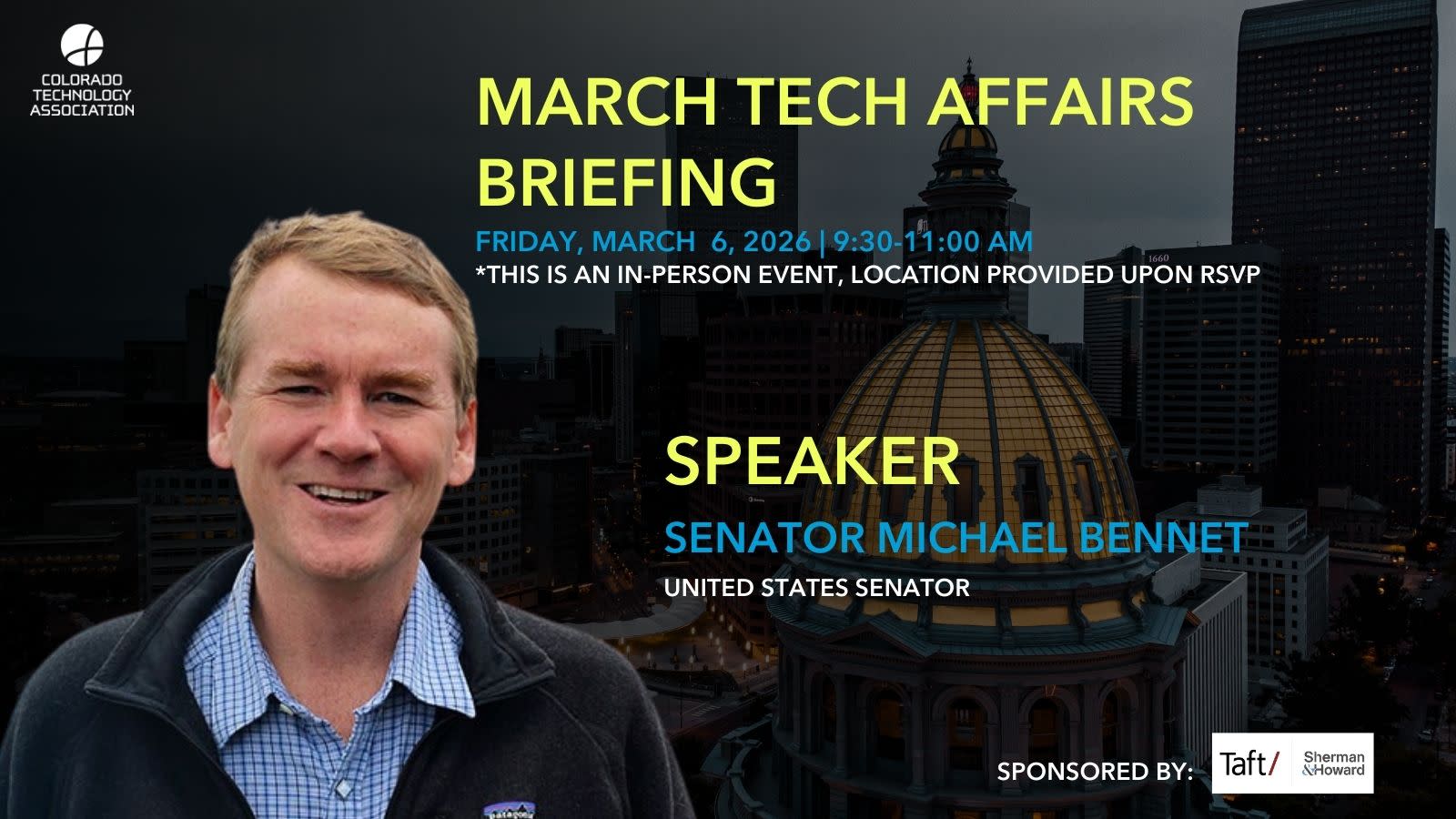 March Tech Affairs Briefing with Senator Michael Bennet. Friday March 6,2026  10 - 11 am