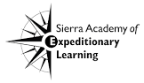 Sierra Academy of Expeditionary Learning logo with half a compass, B & W