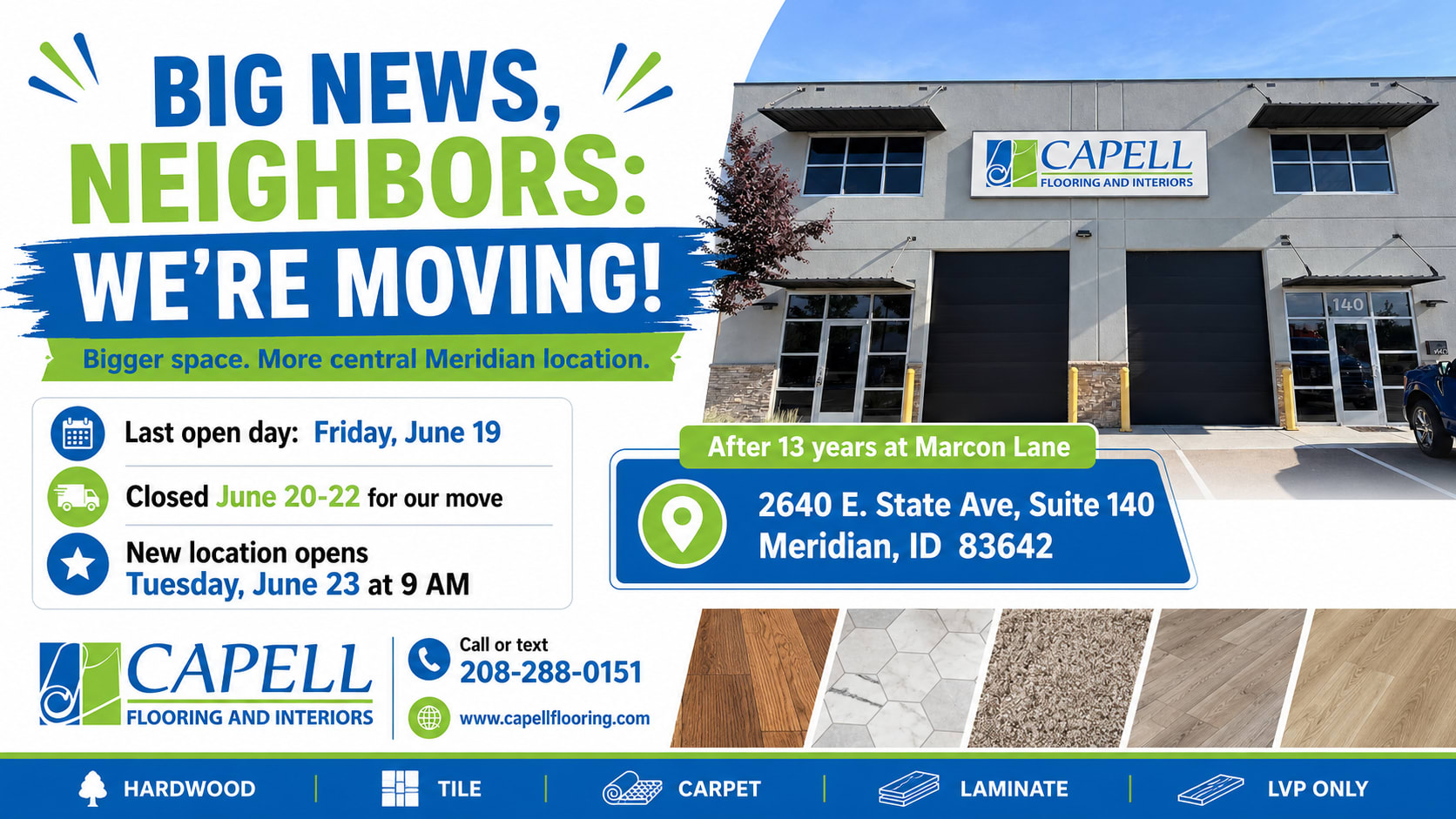 Capell Flooring and Interiors is moving locations