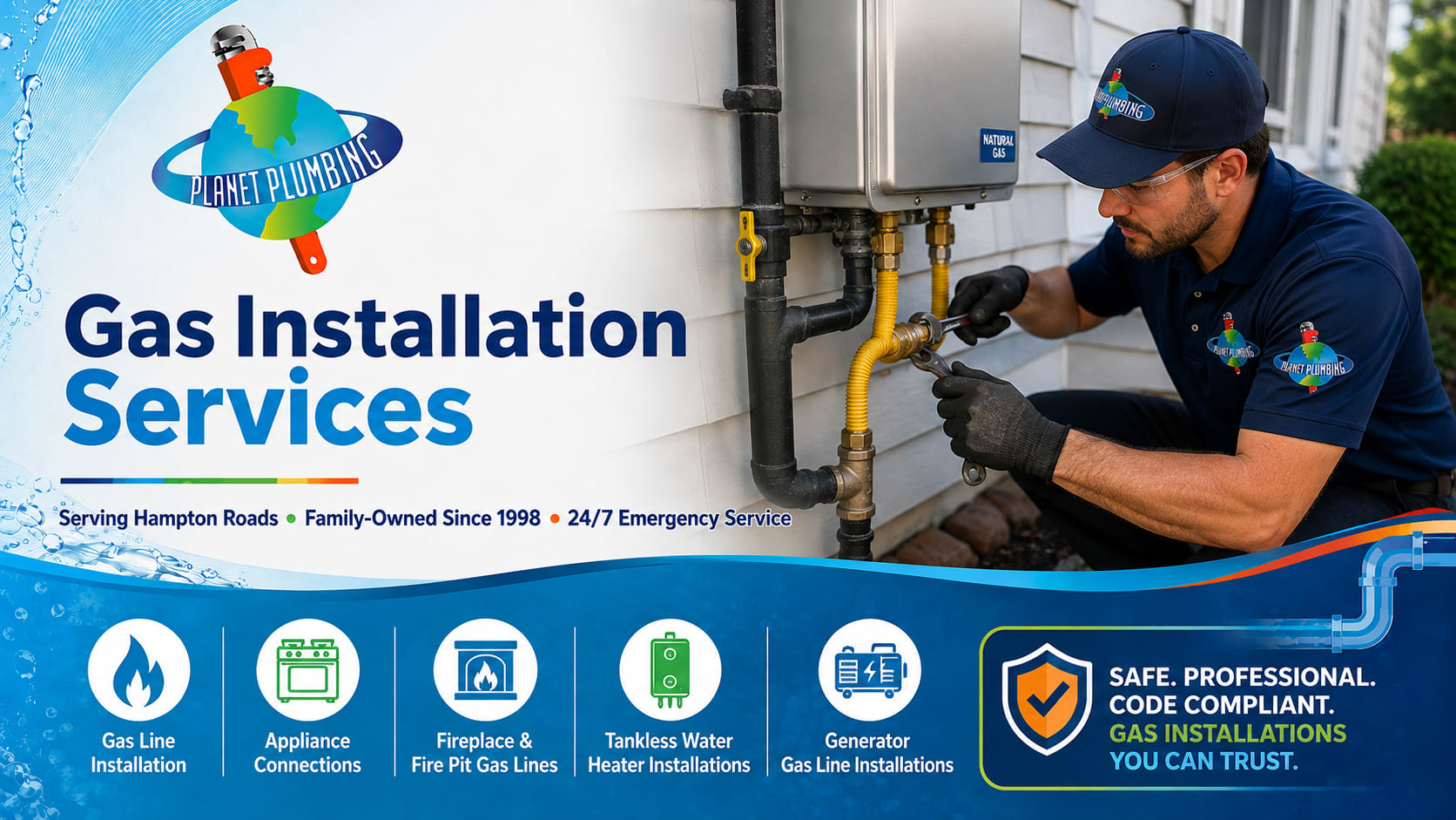 Planet Plumbing provides Gas Installation Services in Hampton Roads