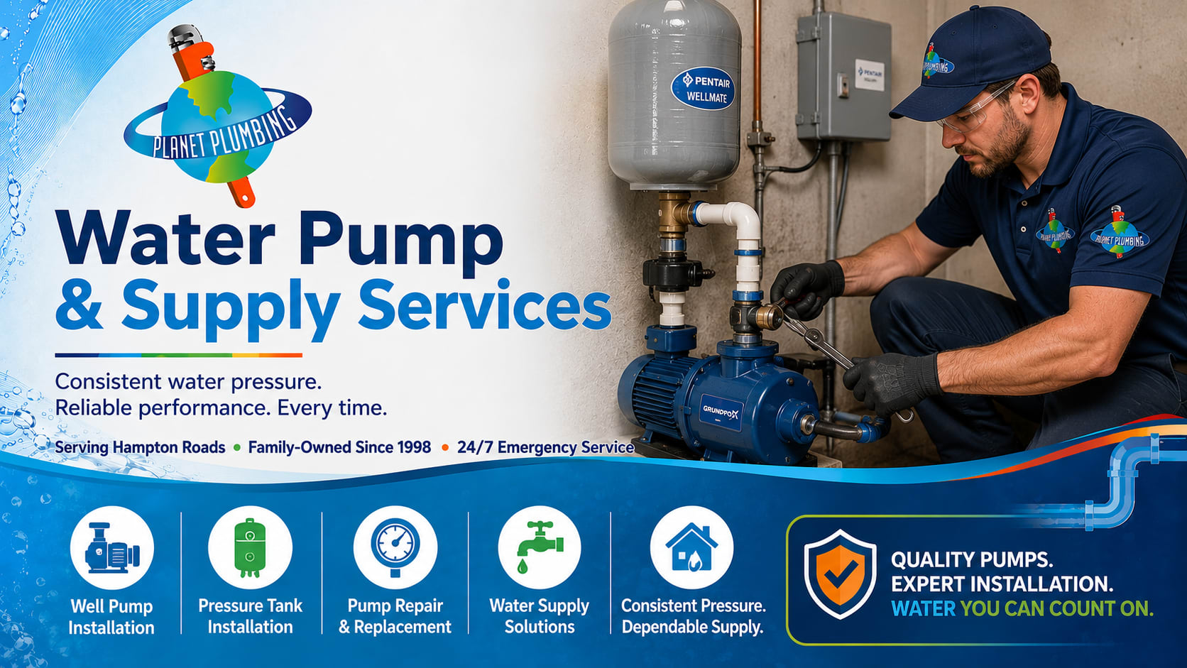Planet Plumbing provides Water Pump and Supply services in Hampton Roads