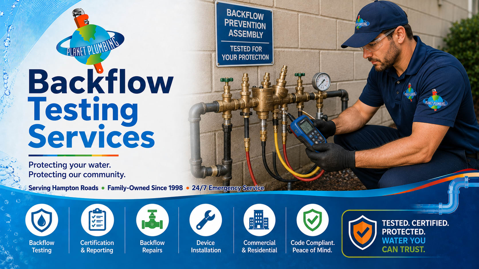 Planet Plumbing provides Backflow Testing in Hampton Roads