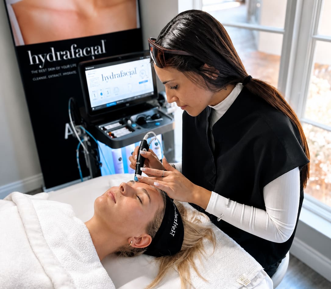 Patient receiving a HydraFacial treatment from a provider at Refresh - Aesthetics & Wellness in Florida