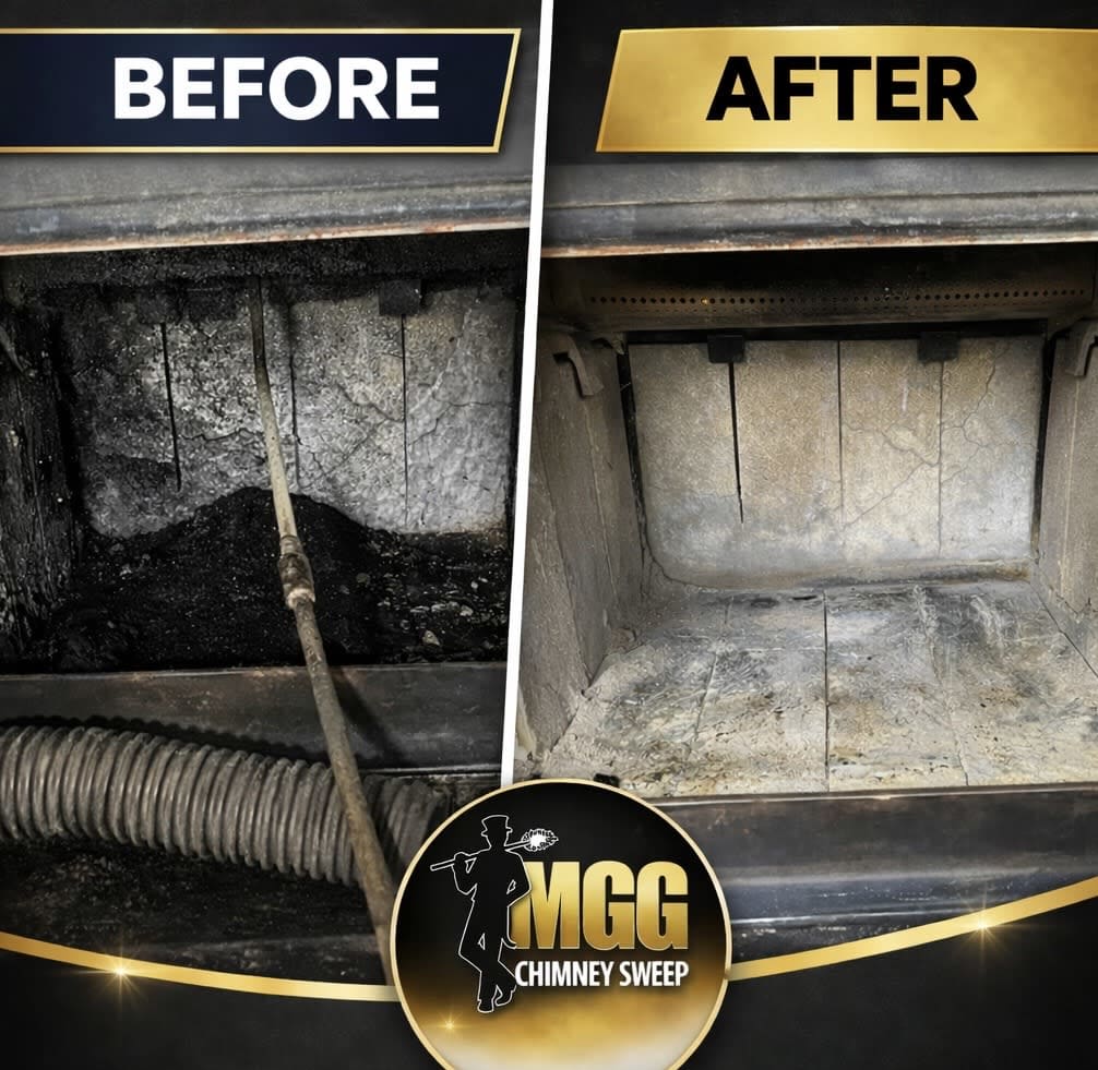 Chimney cleaning before and after soot removal Halton Hills WETT inspection service