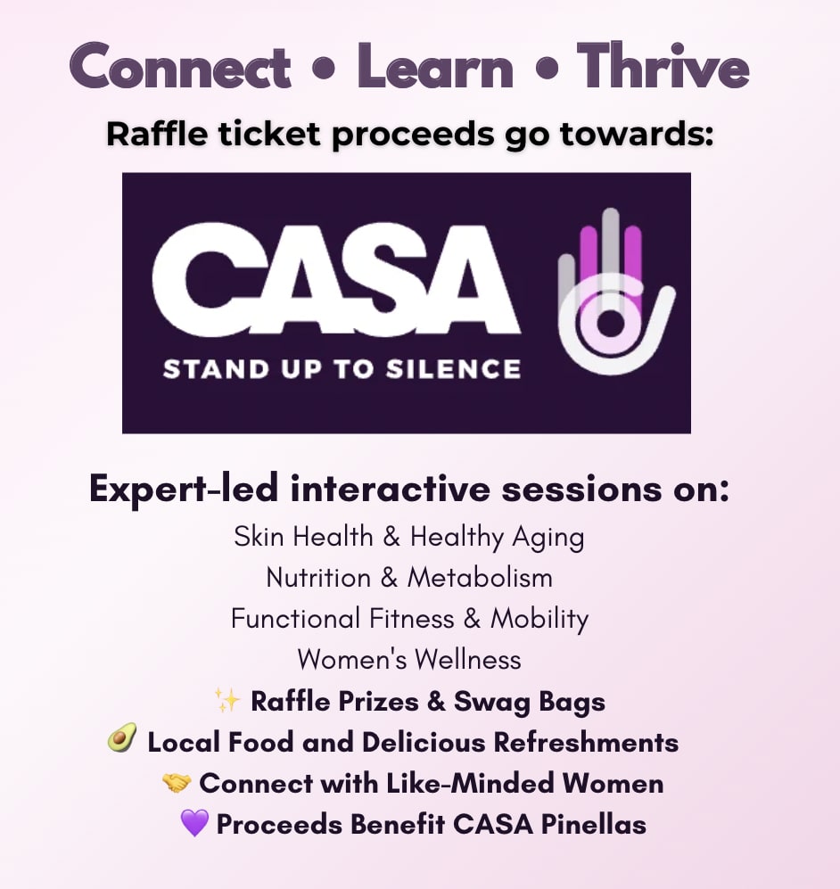 Skin health, healthy aging, local food and refreshments, benefits CASA Pinellas