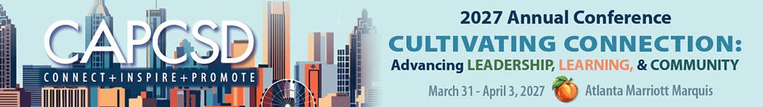 CAPCSD's 2027 Annual Conference banner with city skyline graphic, March 31-April 3, 2027, Atlanta Marriott Marquis venue
