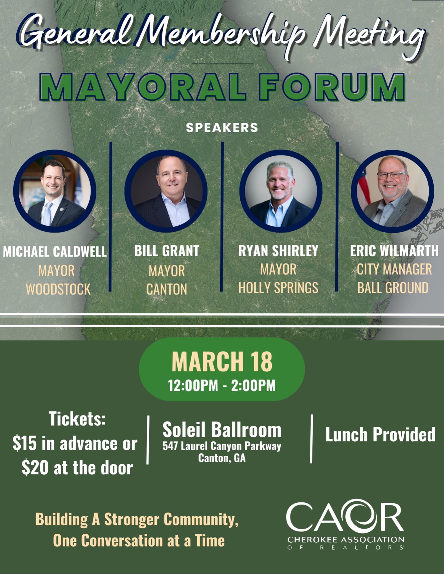 Flyer with Georgia in background and photos of local mayors