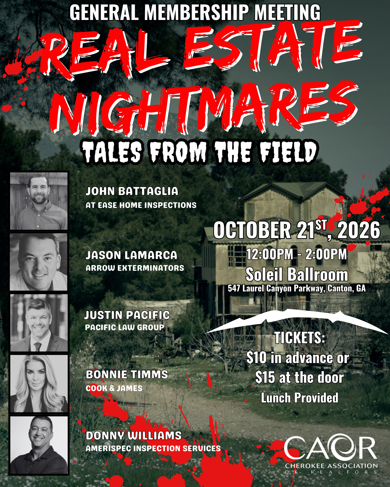 Haunted house with blood splashes and photos of our affiliate panel
