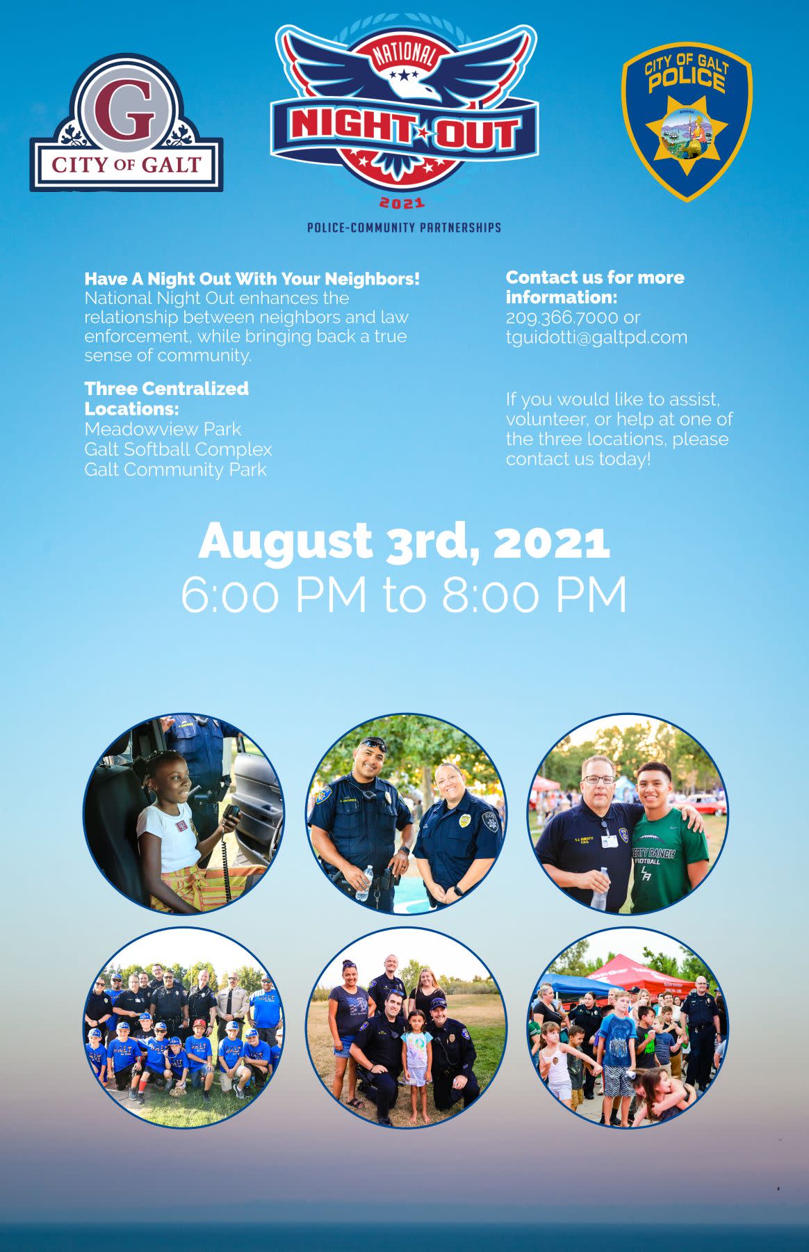 National Night Out flyer - August 3rd from 6:30 to 8:30 pm