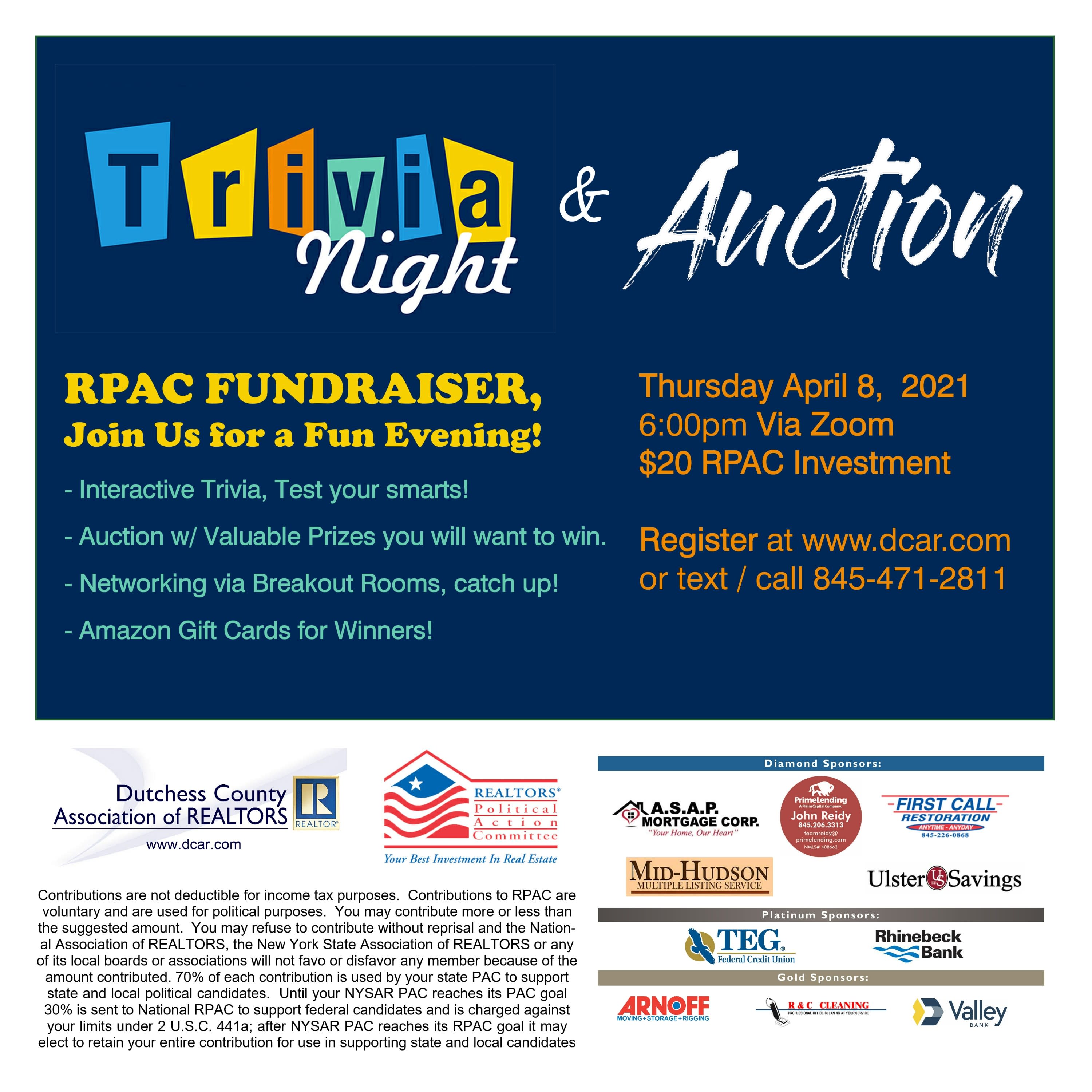RPAC Trivia Night & Auction - Dutchess County Association of REALTORS