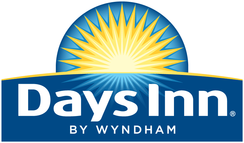 Days Inn by Wyndham logo; blue with a yellow sun and white writing