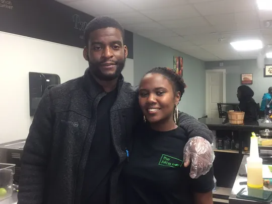 Seth Amoah and Kelli Mouzon are ready to greet customers to The Juice Bar in Merchantville. The cafe serves fresh juices, smoothies, salads and panini.