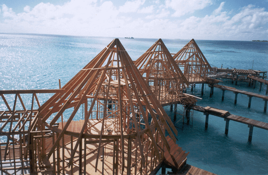 wooden construction at water