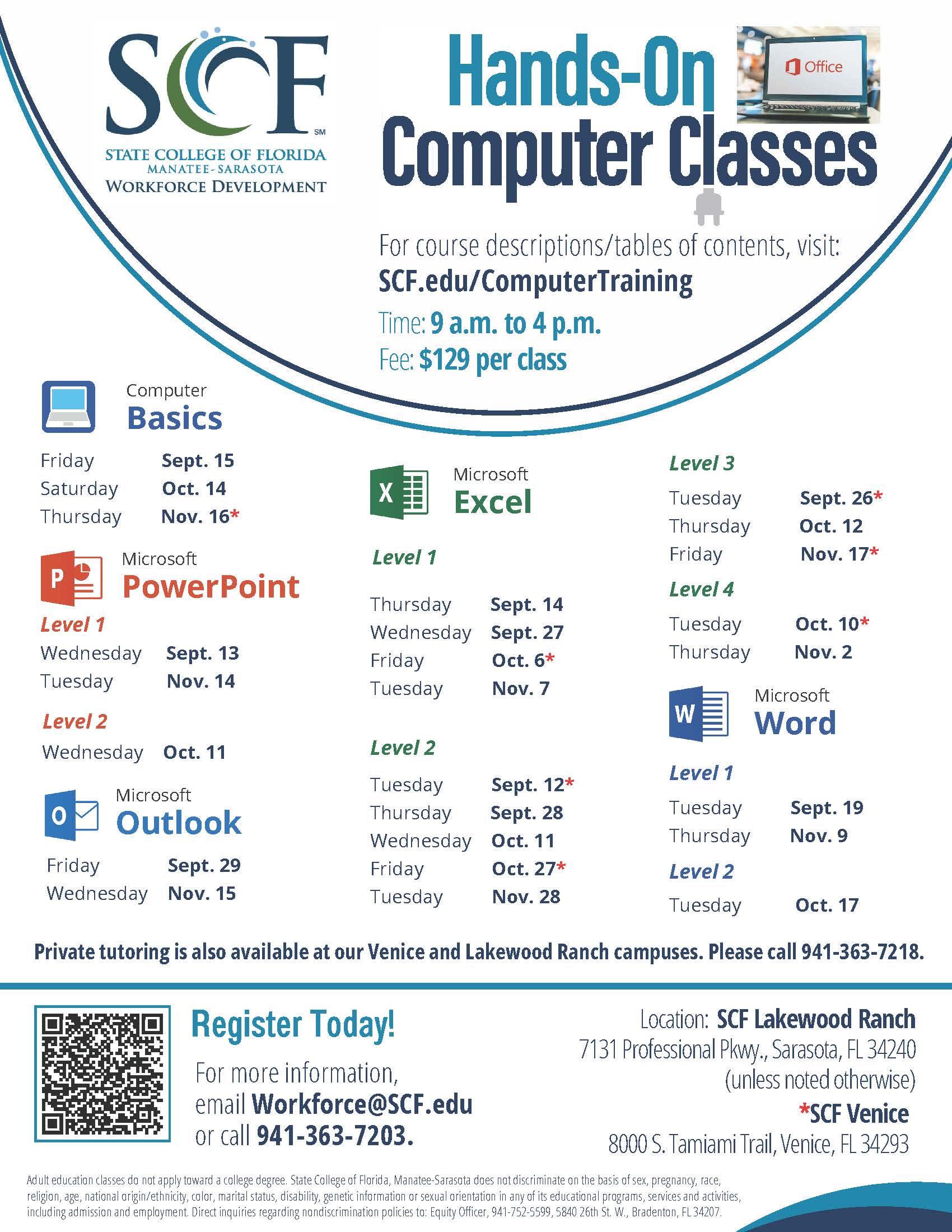EXCEL LEVEL 3 HANDS ON CLASSES at SCF Lakewood Ranch Business