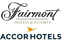 Fairmont Hotels and Resorts and Accor Hotels combined logo over a white white background