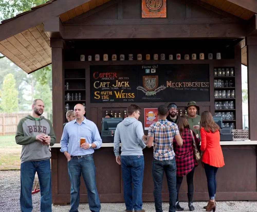 a group of people standing in front of a building