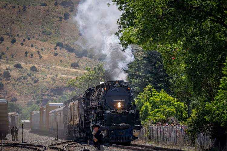 (Rick Egan | The Salt Lake Tribune) The Big Boy No. 4014 locomotive leaves Morgan Station on Thursday, July 4, 2024.