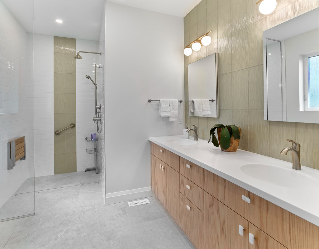 Wheelchair/walker accessible bathroom by Effect Home Builders – Edmonton, AB
