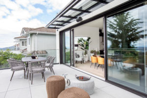 Outdoor living area of Linda Vista Net Zero Home by Hasler Homes Ltd.