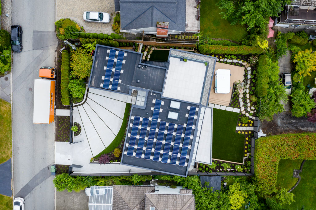 Aerial view of Linda Vista Net Zero Home by Hasler Homes Ltd.