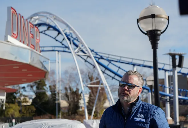 Cedar Point construction manager Dave Evans on site of the tilt track installation portion of SirenÕs Curse on Tuesday, Feb. 4.