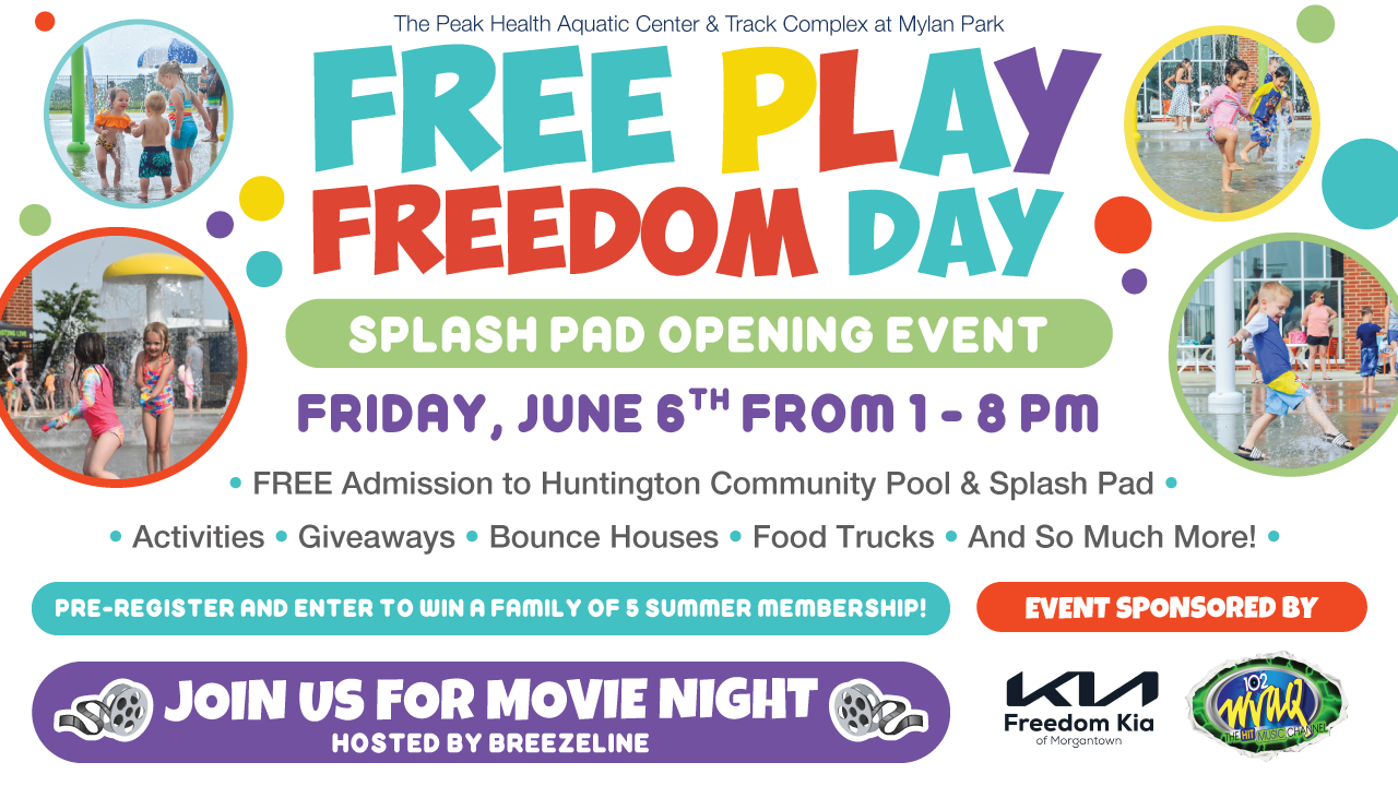 Dive into fun and splash away at Free Play Freedom Day - Splash and Play celebration! June 6, 2024 from 1pm - 8pm at The Aquatic Center at Mylan Park