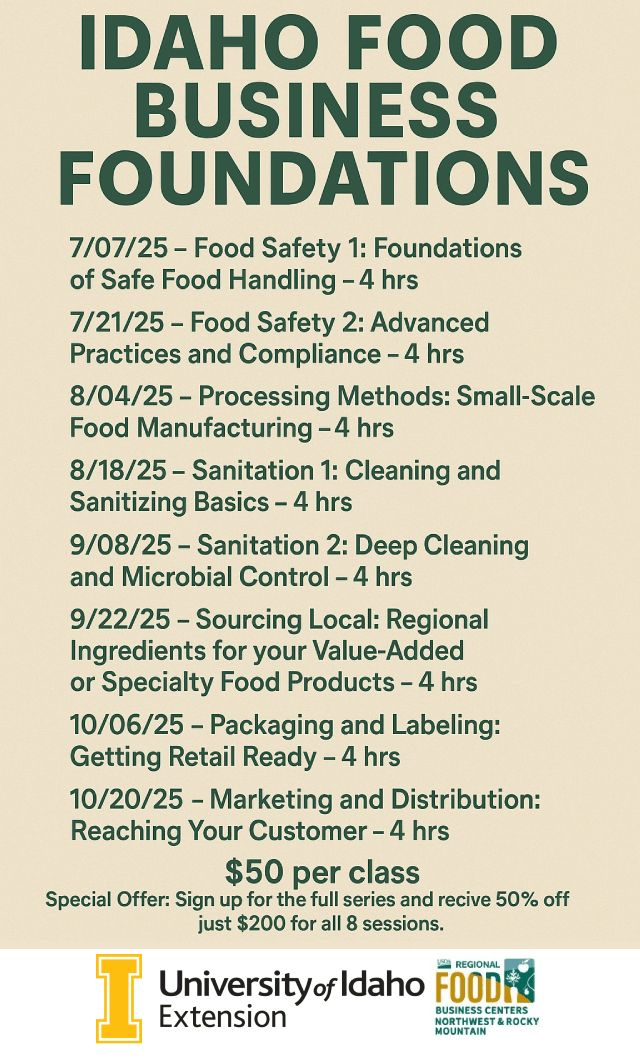 Turning Recipes into Revenue Starts Here!   Are you ready to launch your food business, grow your cottage food operation, or break into retail & wholesale? The Idaho Food Business Foundations workshop series is your step-by-step guide to success! Idaho Manufacturing Alliance Partner