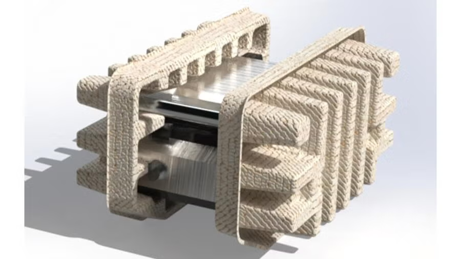 Molded fiber packaging protects a waffle iron.
