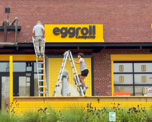 Storefront Sign Channel Letter Install at Eggroll Charlotte NC