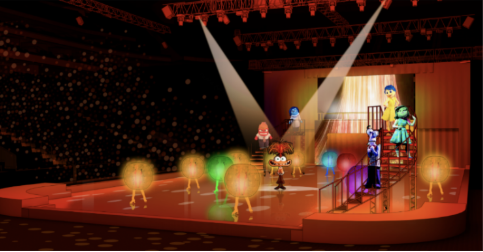 A stage with cartoon characters on it 
AI-generated content may be incorrect.