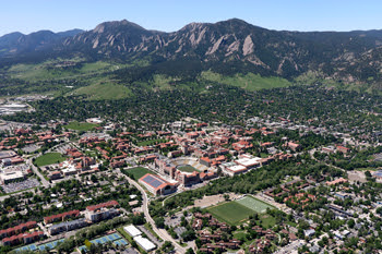 Aerial photo of the University of Colorado Boulder campus