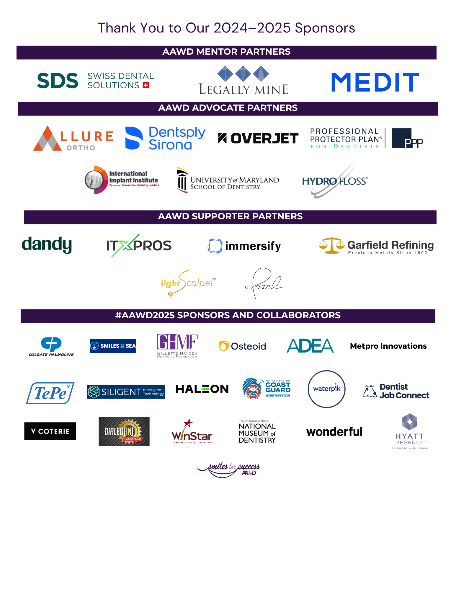 List of sponsors from the 2025 AAWD Conference