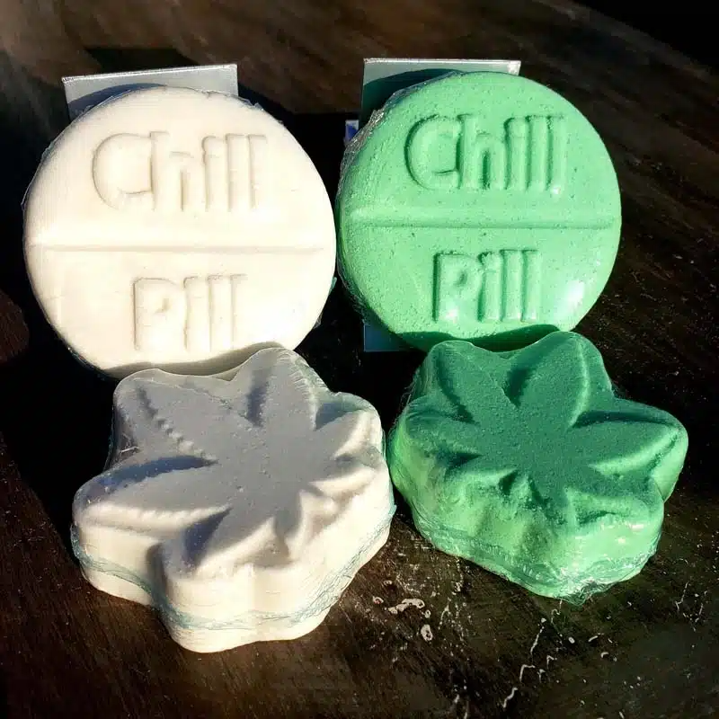 close up of cbd bath bombs on table