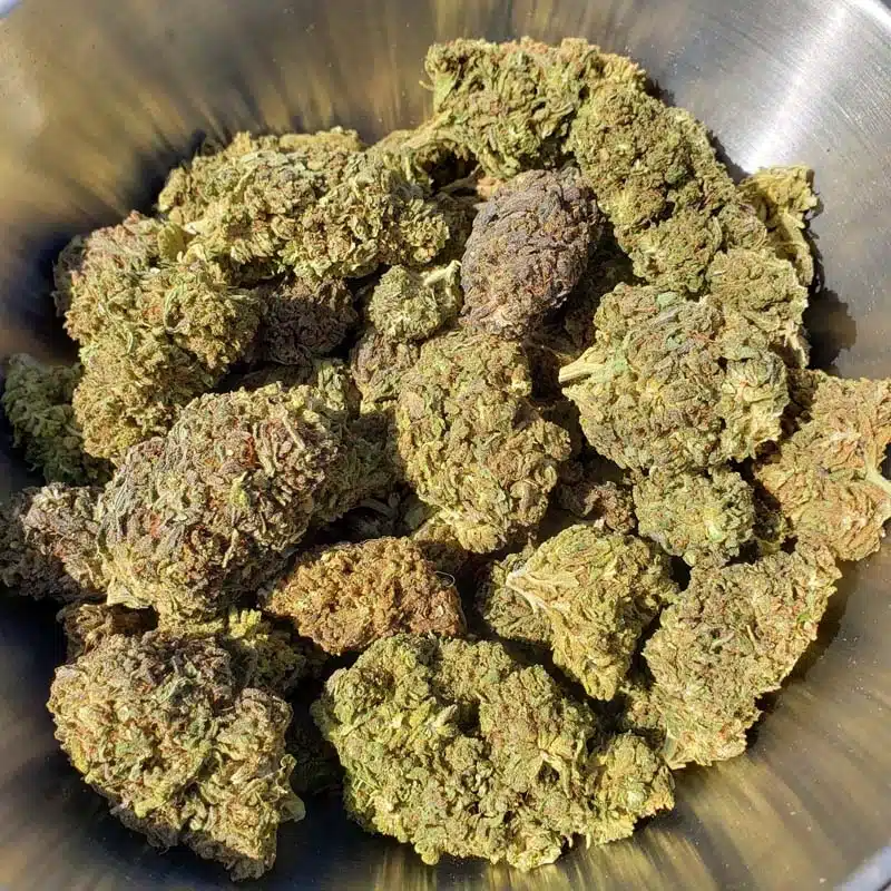 overhead shot of dried hemp nuggets 1