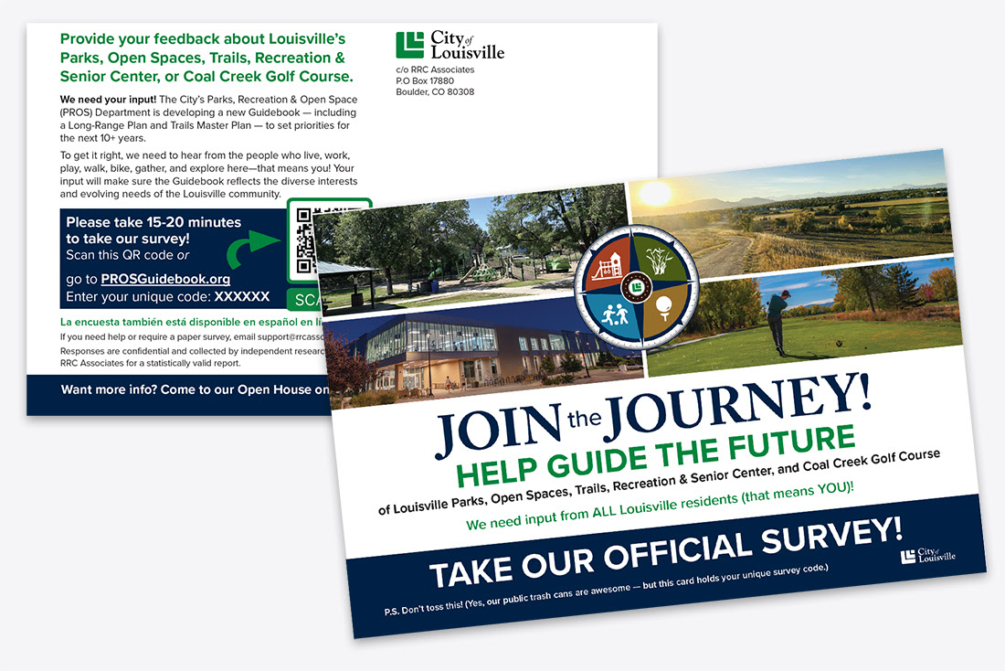 postcards that say join the journey encouraging people to take a survey