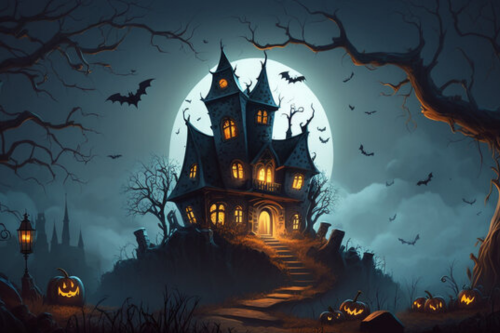Cartoon image of haunted house