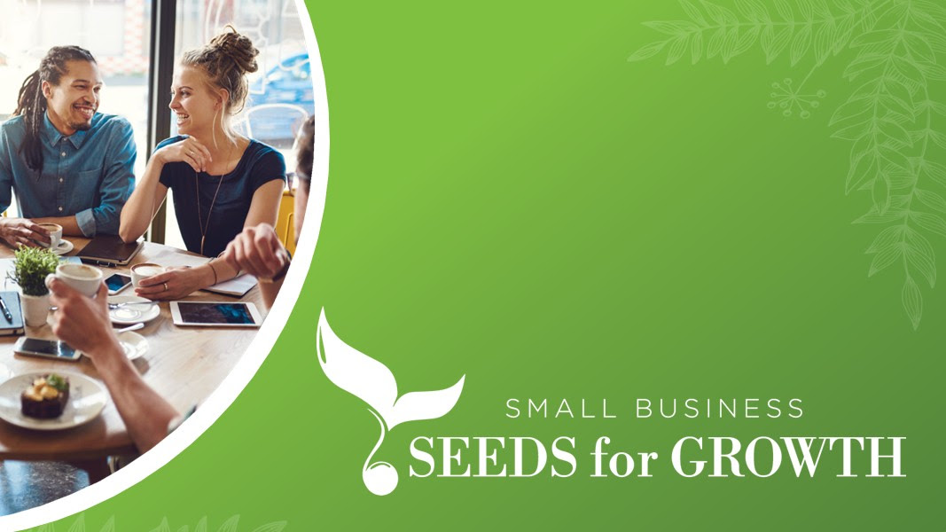 Seeds for Growth logo and image of two entrepreneurs