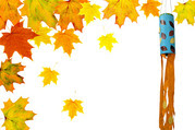 Handcrafted windsock and autumn leaves