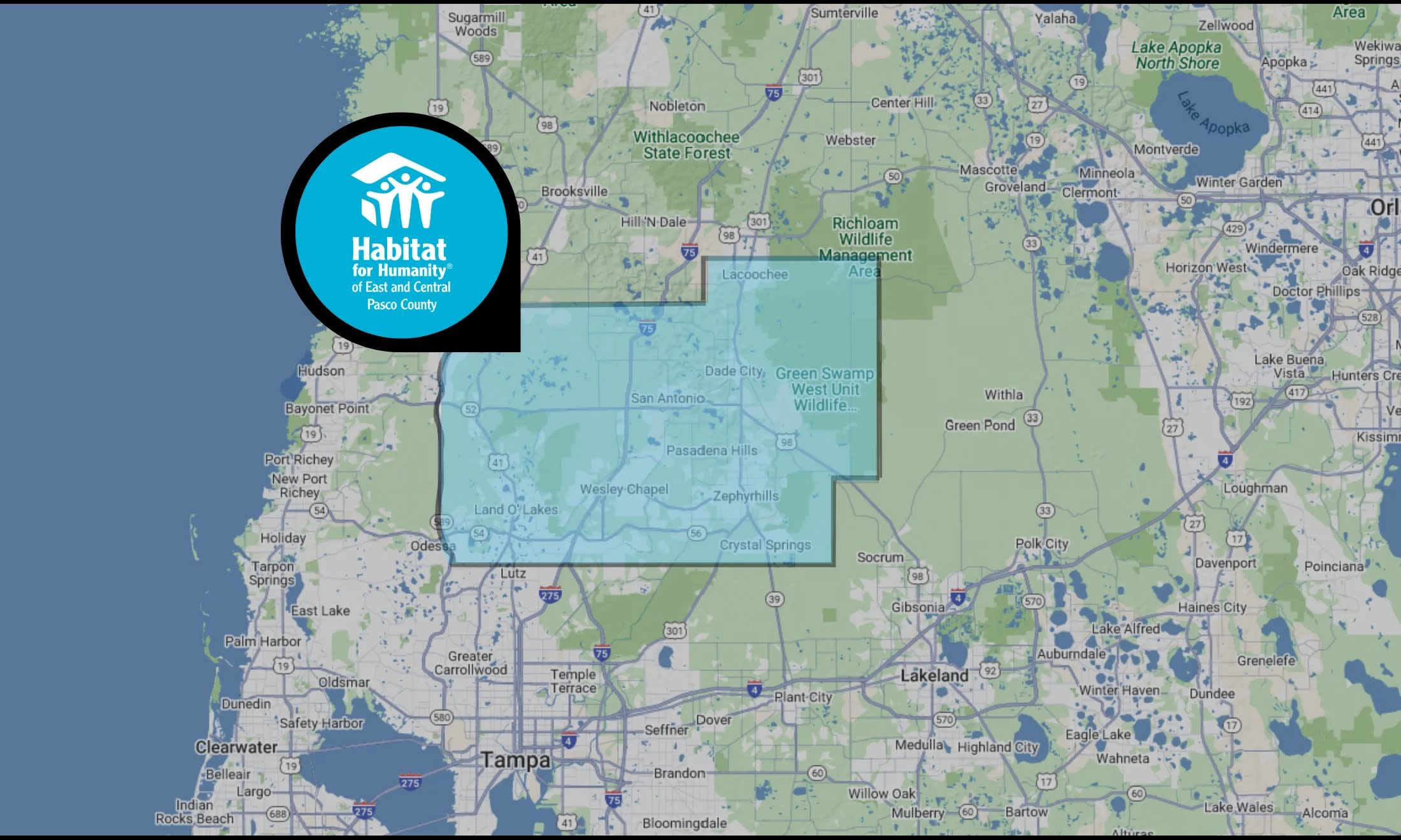 Graphic showing Habitat Pasco’s service area