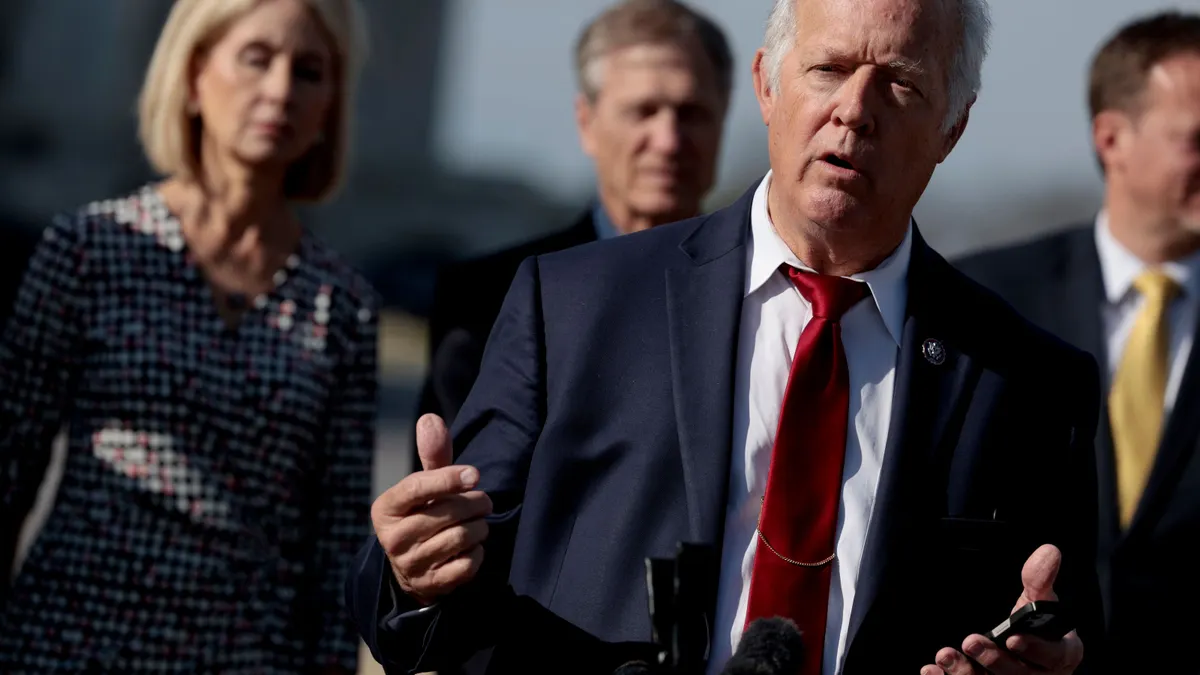 Rep. Randy Weber, R-Texas, speaks at a press conference, alongside members of the Second Amendment Caucus, outside the U.S. Capitol Building on March 8, 2022 in Washington, D.C.