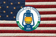 Louisville US 250/CO 150 logo on top of quilted American flag