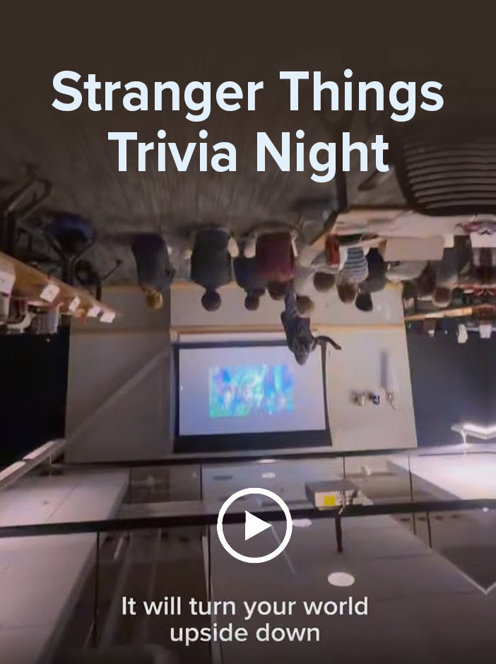 upside down classroom with stranger things trivia night text