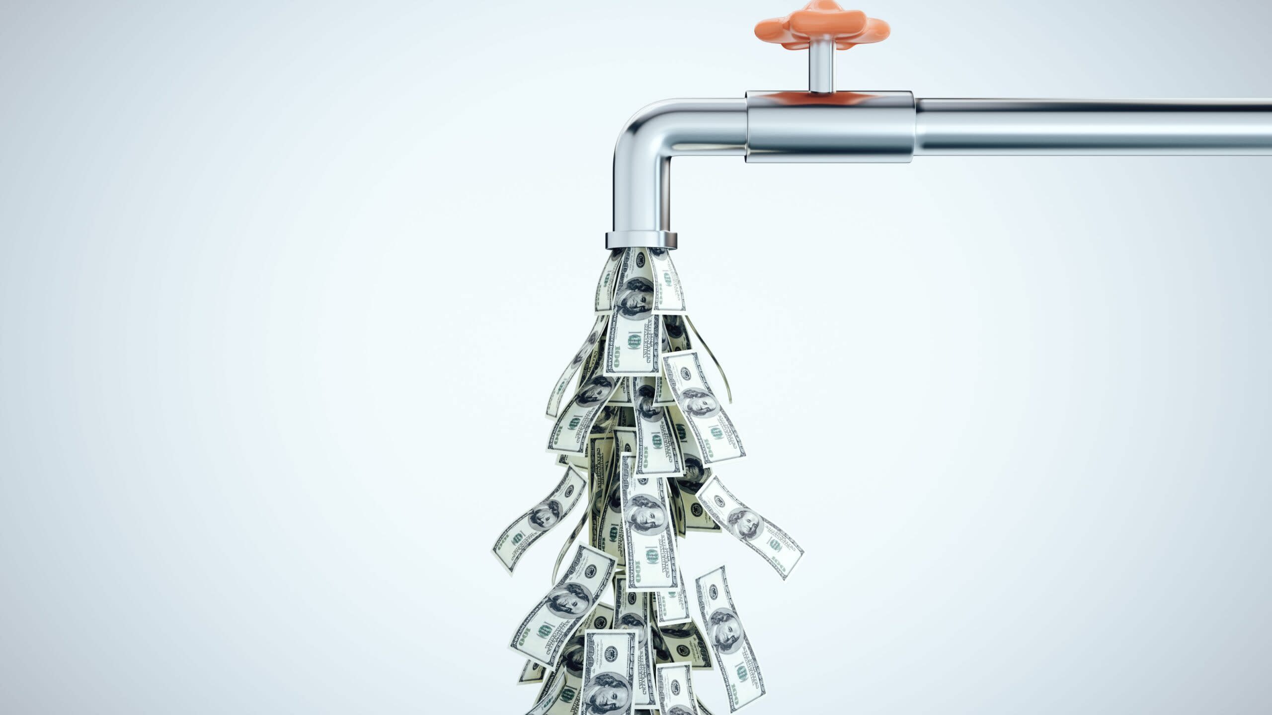 Faucet with $100 bills flowing out.